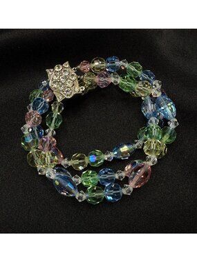 Vintage 1950s-60s Multi-Strand Pastel Crystal Beaded Bracelet